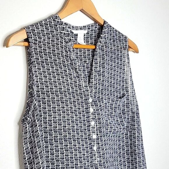 H&M Black White Sheer Sleeveless Loose Fitting Flowy Tunic Blouse Tank Top sz 10 - Picture 5 of 11